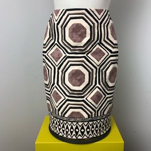 LOFT Ann Taylor Tan Brown Geo Tribal Print Pencil Skirt Size 8P
